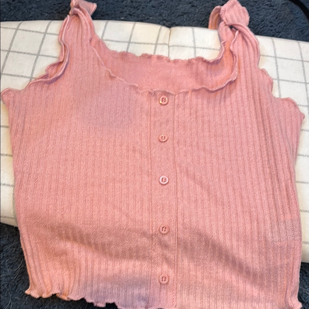 Pink Ribbed Buttoned Tank Top